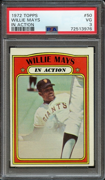1972 TOPPS 50 WILLIE MAYS IN ACTION PSA VG 3