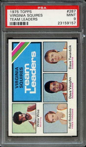 1975 TOPPS 287 VIRGINIA SQUIRES TEAM LEADERS PSA MINT 9