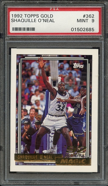 1992 TOPPS GOLD 362 SHAQUILLE O'NEAL PSA MINT 9