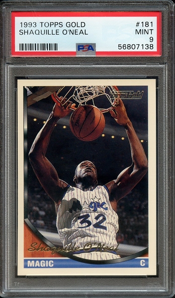1993 TOPPS GOLD 181 SHAQUILLE O'NEAL PSA MINT 9