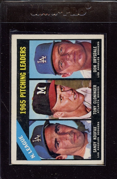 1966 TOPPS 223 NL PITCHING LEADERS KOUFAX DRYSDALE