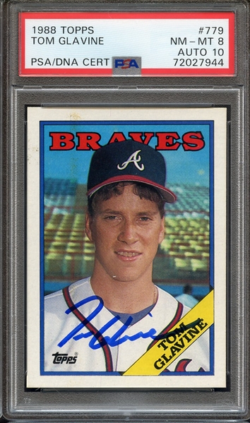 1988 TOPPS 779 SIGNED TOM GLAVINE PSA NM-MT 8 PSA/DNA AUTO 10