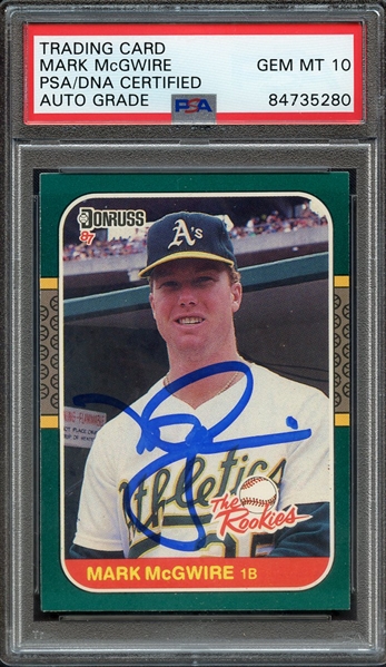 1987 DONRUSS ROOKIES 1 SIGNED MARK MCGWIRE PSA/DNA AUTO 10