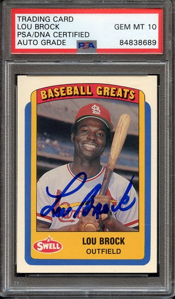 1990 SWELL GREATS SIGNED LOU BROCK PSA/DNA AUTO 10