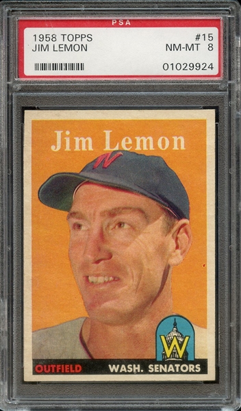 1958 TOPPS 15 JIM LEMON PSA NM-MT 8