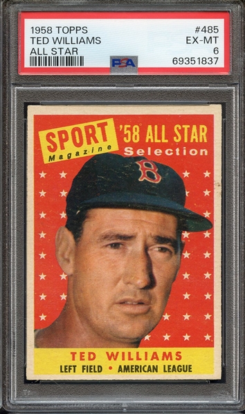 1958 TOPPS 485 TED WILLIAMS ALL STAR PSA EX-MT 6