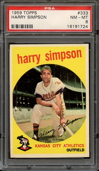 1959 TOPPS 333 HARRY SIMPSON PSA NM-MT 8