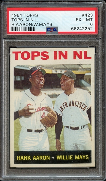 1964 TOPPS 423 TOPS IN N.L. H.AARON/W.MAYS PSA EX-MT 6