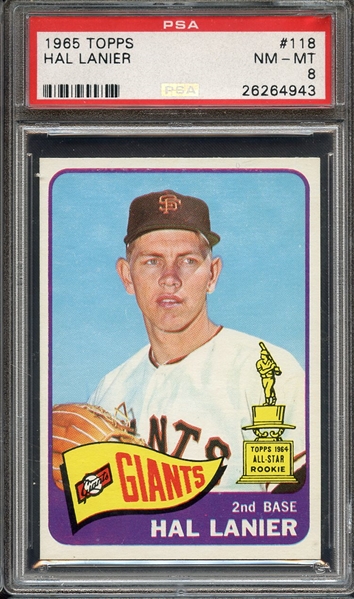 1965 TOPPS 118 HAL LANIER PSA NM-MT 8