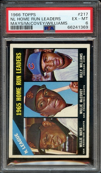 1966 TOPPS 217 NL HOME RUN LEADERS MAYS/McCOVEY/WILLIAMS PSA EX-MT 6