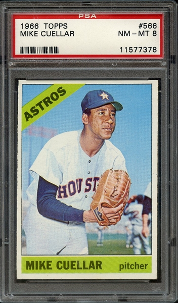 1966 TOPPS 566 MIKE CUELLAR PSA NM-MT 8