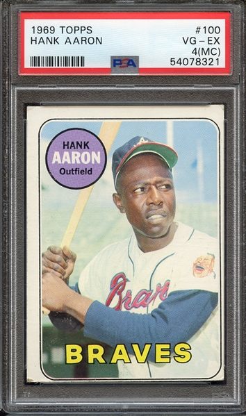 1969 TOPPS 100 HANK AARON PSA VG-EX 4 (MC)