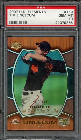 2007 UPPER DECK ELEMENTS 159 TIM LINCECUM PSA GEM MT 10