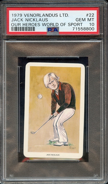 1979 VENORLANDUS LTD. OUR HEROES WORLD OF SPORT 22 JACK NICKLAUS OUR HEROES WORLD OF SPORT PSA GEM MT 10