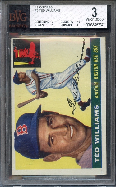 1955 TOPPS 2 TED WILLIAMS BVG VG 3