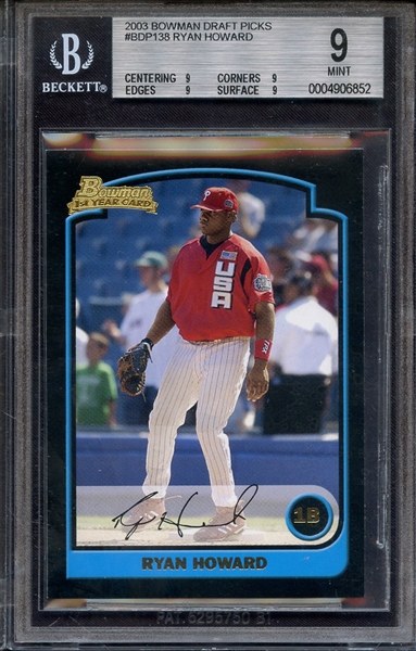 2003 BOWMAN DRAFT PICKS BDP138 RYAN HOWARD BGS MINT 9