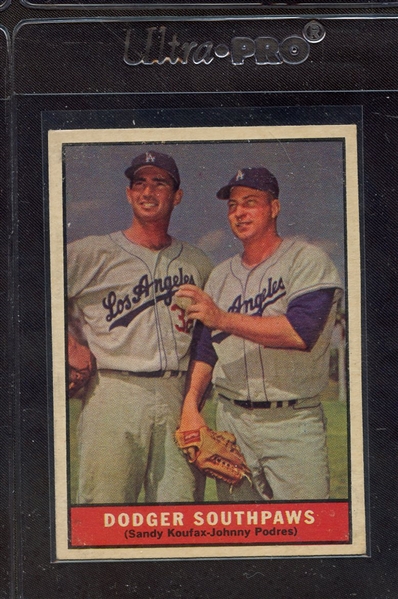 1961 TOPPS 207 DODGER SOUTHPAWS KOUFAX PODRES