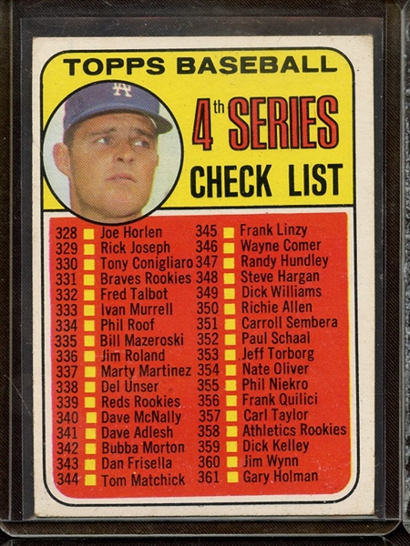1969 TOPPS 314 4TH SERIES CHECKLIST DON DRYSDALE