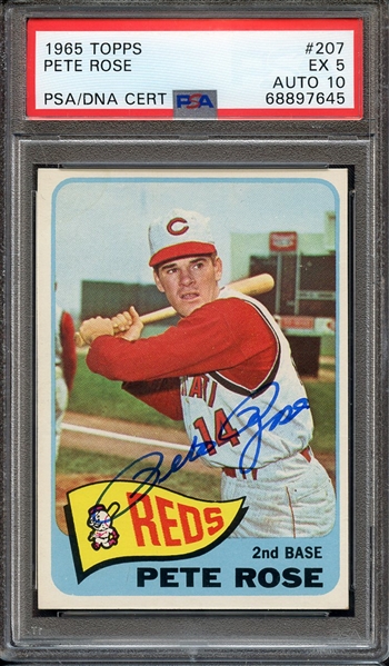 1965 TOPPS 207 SIGNED PETE ROSE PSA EX 5 PSA/DNA AUTO 10