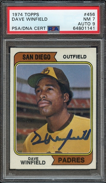 1974 TOPPS 456 SIGNED DAVE WINFIELD PSA NM 7 PSA/DNA AUTO 9