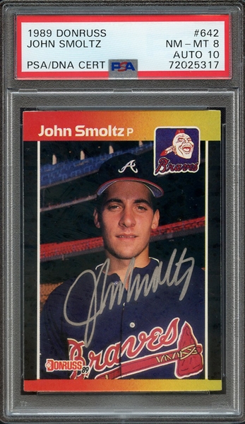 1989 DONRUSS 642 SIGNED JOHN SMOTLZ PSA NM-MT 8 PSA/DNA AUTO 10