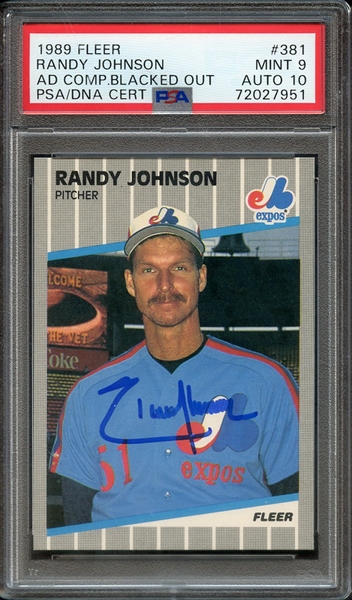 1989 FLEER 381 SIGNED RANDY JOHNSON PSA MINT 9 PSA/DNA AUTO 10