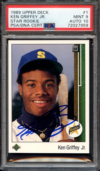 1989 UPPER DECK 1 SIGNED KEN GRIFFEY JR PSA MINT 9 PSA/DNA AUTO 10