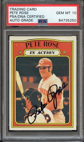 1972 TOPPS 560 SIGNED PETE ROSE IN ACTION PSA/DNA AUTO 10