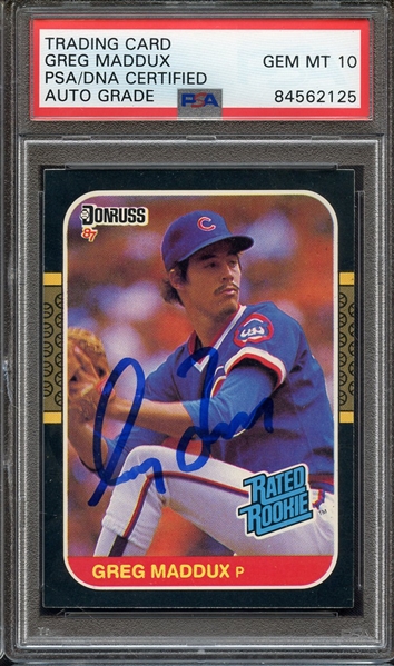 1987 DONRUSS 36 SIGNED GREG MADDUX PSA/DNA AUTO 10