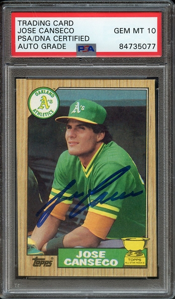 1987 TOPPS 620 SIGNED JOSE CANSECO PSA/DNA AUTO 10