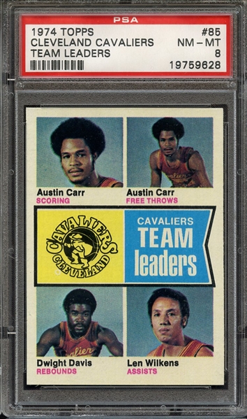 1974 TOPPS 85 CLEVELAND CAVALIERS TEAM LEADERS PSA NM-MT 8