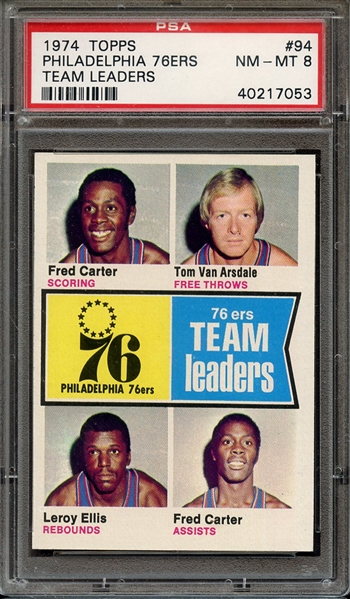 1974 TOPPS 94 PHILADELPHIA 76ers TEAM LEADERS PSA NM-MT 8