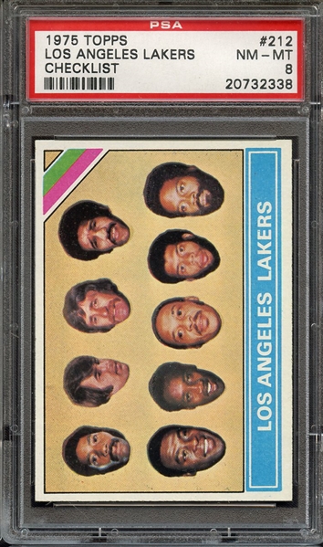 1975 TOPPS 212 LOS ANGELES LAKERS CHECKLIST PSA NM-MT 8