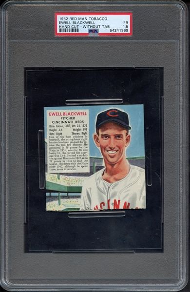 1952 RED MAN TOBACCO EWELL BLACKWELL HAND CUT-WITHOUT TAB PSA FR 1.5