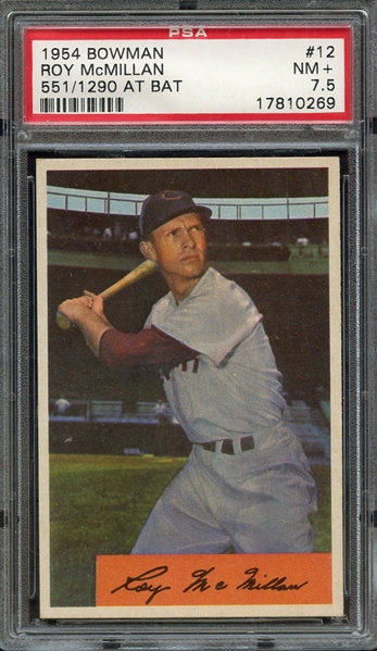 1954 BOWMAN 12 ROY McMILLAN 551/1290 AT BAT PSA NM+ 7.5