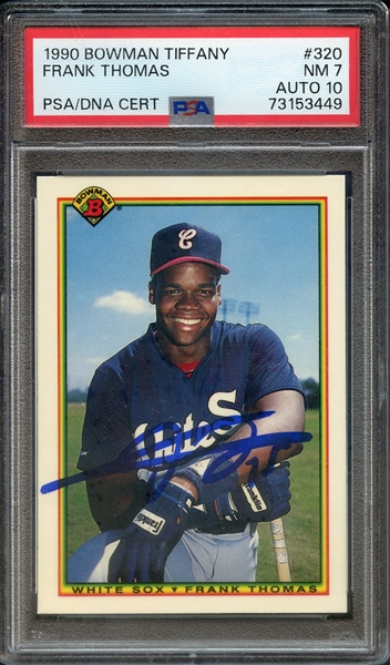 1990 BOWMAN TIFFANY 320 SIGNED FRANK THOMAS PSA NM 7 PSA/DNA AUTO 10