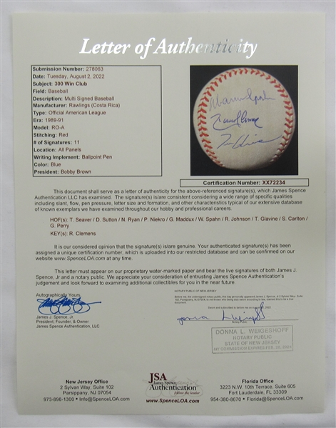 300 Wins Club Signed Baseball Tom Seaver Greg Maddux Randy Johnson +8 JSA XX72234