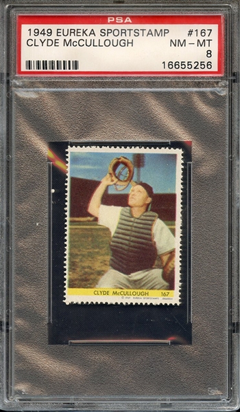 1949 EUREKA SPORTSTAMPS 167 CLYDE McCULLOUGH PSA NM-MT 8