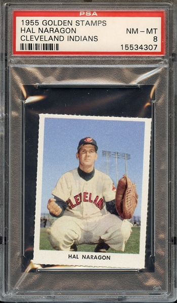 1955 GOLDEN STAMPS HAL NARAGON CLEVELAND INDIANS PSA NM-MT 8