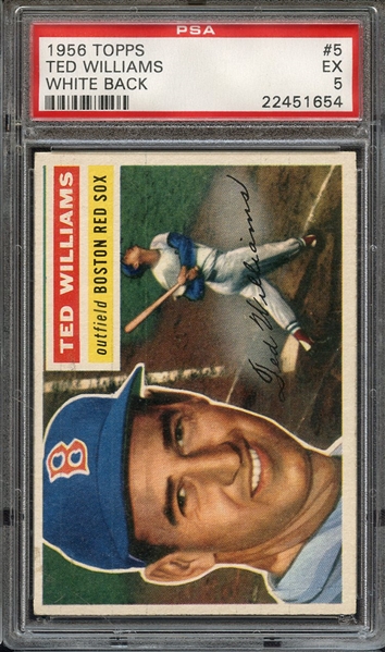 1956 TOPPS 5 TED WILLIAMS WHITE BACK PSA EX 5