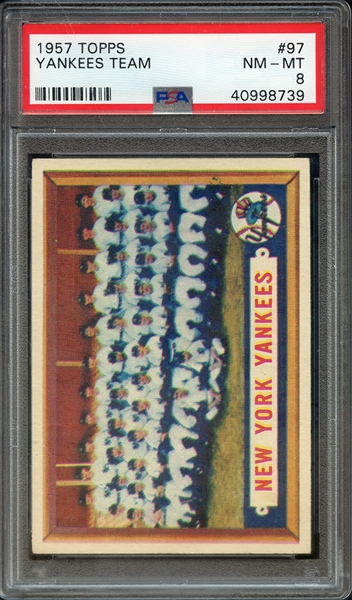 1957 TOPPS 97 YANKEES TEAM PSA NM-MT 8