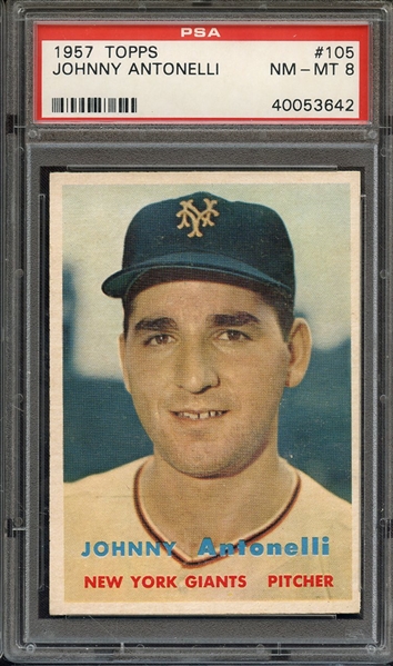 1957 TOPPS 105 JOHNNY ANTONELLI PSA NM-MT 8