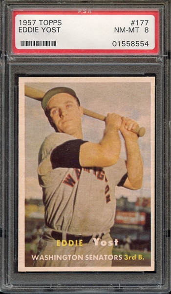 1957 TOPPS 177 EDDIE YOST PSA NM-MT 8