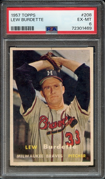 1957 TOPPS 208 LEW BURDETTE PSA EX-MT 6