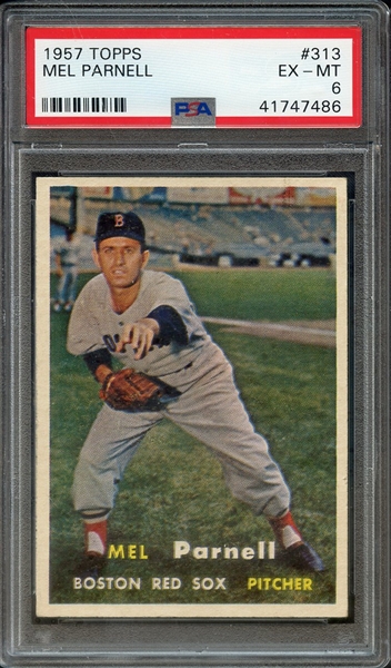 1957 TOPPS 313 MEL PARNELL PSA EX-MT 6