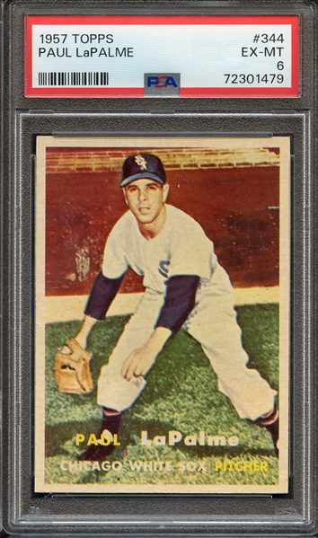 1957 TOPPS 344 PAUL LaPALME PSA EX-MT 6