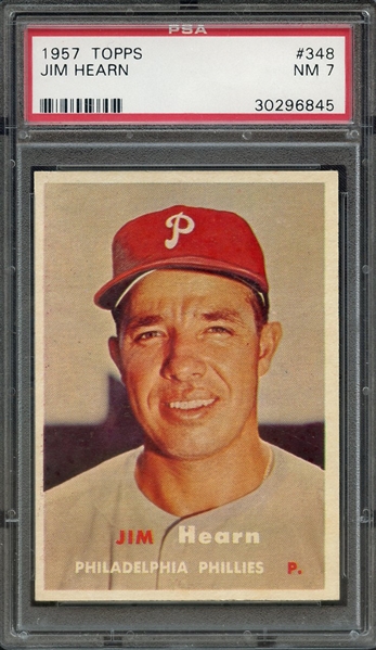 1957 TOPPS 348 JIM HEARN PSA NM 7