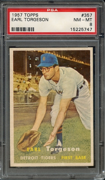 1957 TOPPS 357 EARL TORGESON PSA NM-MT 8