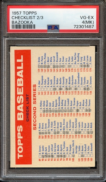 1957 TOPPS CHECKLIST 2/3 BAZOOKA PSA VG-EX 4 (MK)