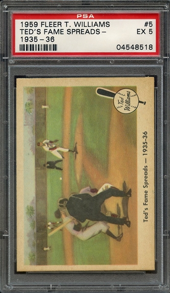 1959 FLEER TED WILLIAMS 5 TED'S FAME SPREADS- 1935-36 PSA EX 5